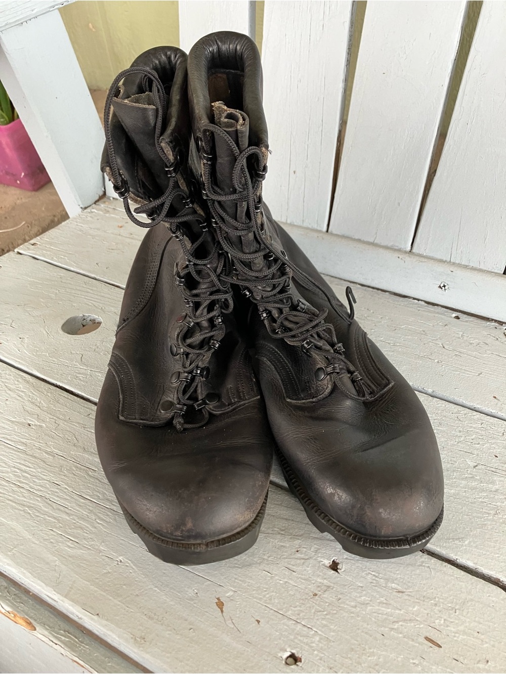 Men's Black Leather Lace-Up Combat Boots RO SEARCH Vintage Military - Picture 8 of 15